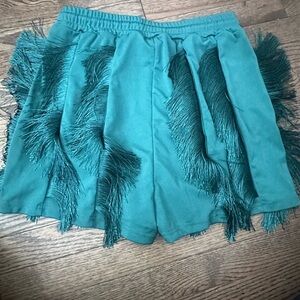 Teal Fringe Shorts